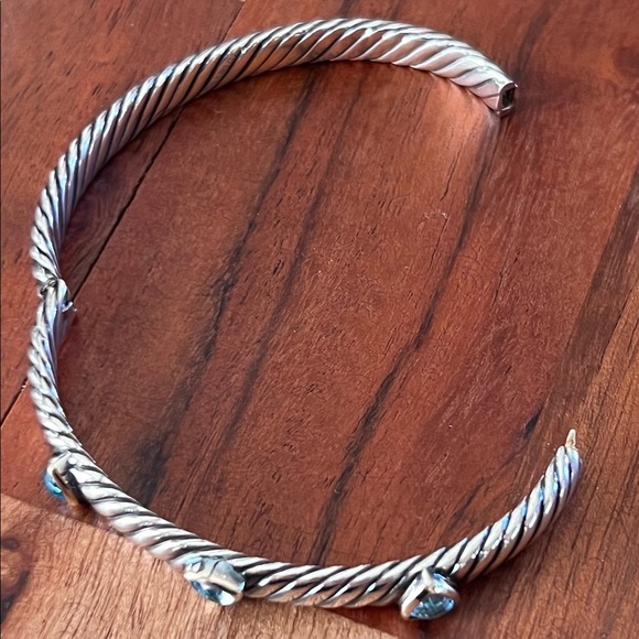 Gorgeous David Yurman Sterling Silver & 18k Gold Blue Topaz Renaissance Bracelet - Picture 6 of 14